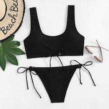 Romwe Self Tie Side Bikini Set