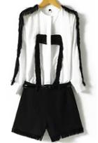 Romwe White Long Sleeve Tassel Top With Black Skirt