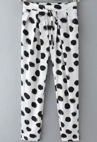 Romwe Drawstring Speckled Print White Pant