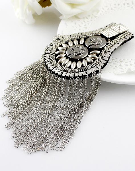 Romwe Silver Bead Chain Tassel Brooches