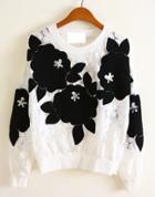 Romwe White Long Sleeve 3d Floral Pattern Lace Sweatshirt