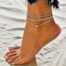 Romwe Heart Detail Layered Chain Anklet 2pcs