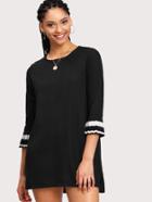 Romwe Contrast Trim Pleated Detail Dress