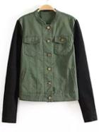 Romwe Colour-block Stand Collar Buttons Crop Coat