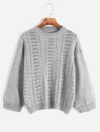 Romwe Light Grey Drop Shoulder Eyelet Cable Knit Sweater