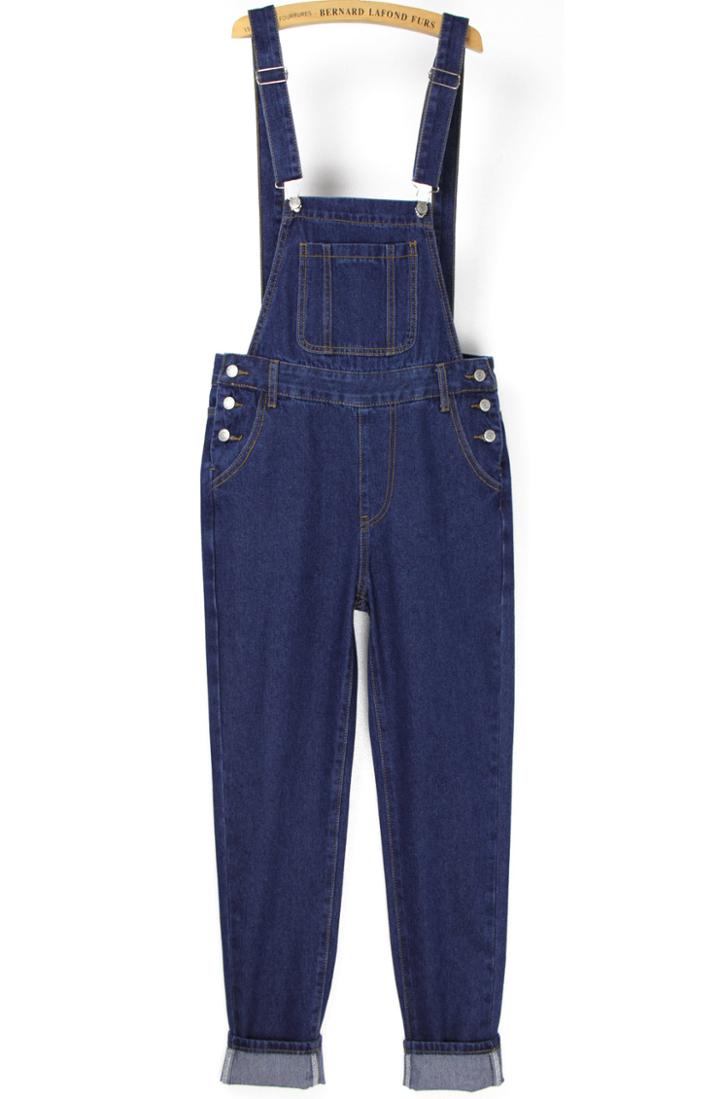 Romwe Straps Pocket Loose Blue Denim Overalls