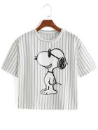Romwe Snoopy Print Vertical Striped T-shirt