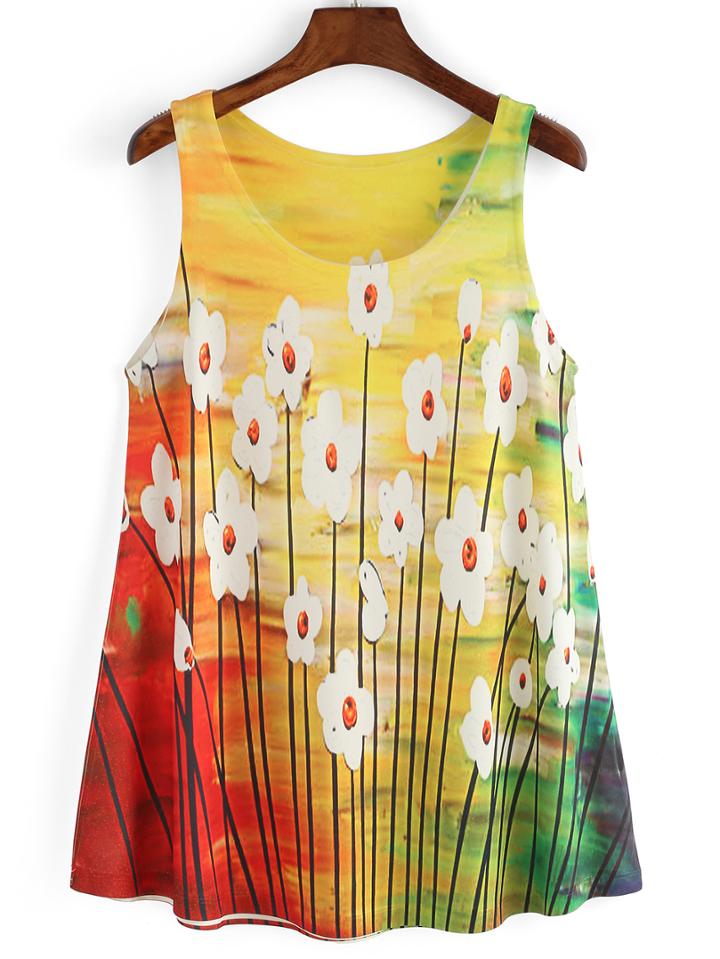 Romwe Dandelion Print Tank Top