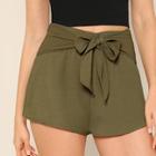 Romwe Bow Tie Waist Solid Shorts