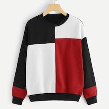 Romwe Colorblock Striped Panel Sweatshirt