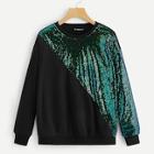 Romwe Cut-and-sew Sequins Contrast Pullover