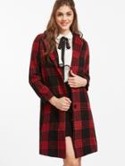 Romwe Red Single Breasted Plaid Long Coat