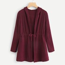 Romwe Drawstring Detail Solid Hooded Sweater