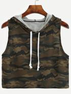 Romwe Olive Green Camo Print Crop Hooded Top