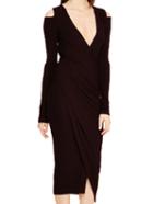 Romwe Deep V Neck Long Sleeve Wraped Dress