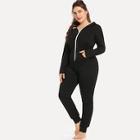 Romwe Plus Zipper Up Hooded Jumpsuit