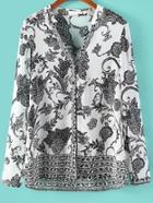 Romwe V Neck Floral Chiffon Blouse