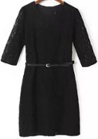 Romwe Black Half Sleeve Hollow Lace Dress