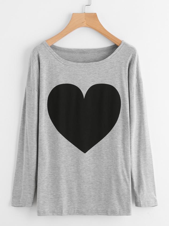 Romwe Heart Pattern Marled Tee