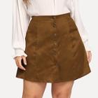 Romwe Plus Button Front Suede Skirt