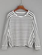 Romwe White Mixed Striped Raglan Sleeve T-shirt