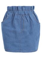 Romwe Elastic Waist Pockets Denim Skirt