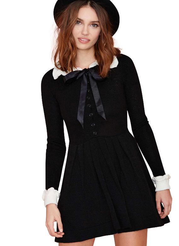 Romwe Buttons Pleated Knit Long Sweater