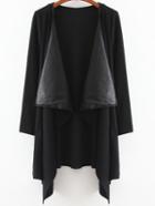 Romwe Black Draped Neck Open Front Asymmetrical Coat