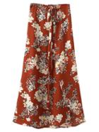 Romwe Multicolor Tie-waist Bow Floral Print Long Skirt