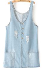 Romwe Ripped With Buttons Denim Light Blue Dress