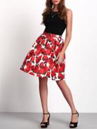 Romwe Florals Zipper Flare Skirt
