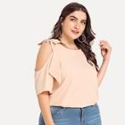 Romwe Plus Knot Shoulder Cut Out Blouse