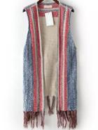 Romwe Light Blue Red Hollow Tassel Knit Sweater Vest