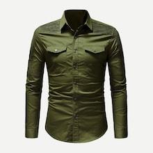 Romwe Men Pocket Decoration Solid Shirt