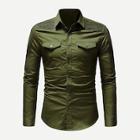 Romwe Men Pocket Decoration Solid Shirt