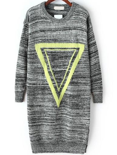 Romwe Triangle Print Slit Grey Sweater Dress