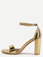 Romwe Gold Peep Toe Ankle Strap Sandals