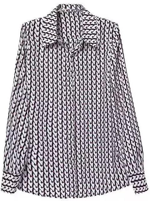 Romwe Lapel Long Sleeve Graphic Print Blouse