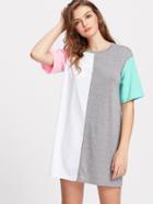 Romwe Color Block Cut And Sew Tee Dress