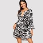 Romwe Leopard Print Ruffle Hem Dress