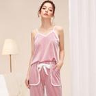 Romwe Ribbed Velvet Cami Top & Pants Pj Set