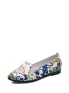 Romwe Floral Embroidery Flat Loafers