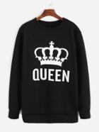 Romwe Black Imperial Crown Print Sweatshirt