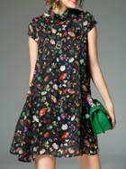 Romwe Black Collar Floral Shift Dress