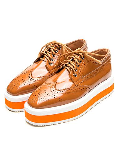 Romwe Brown Square Toe Lace Up Flat Shoes