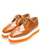Romwe Brown Square Toe Lace Up Flat Shoes