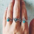 Romwe Turquoise Decorated Ring Set 3pcs