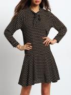 Romwe Tie Neck Print Drop Waist Chiffon Dress