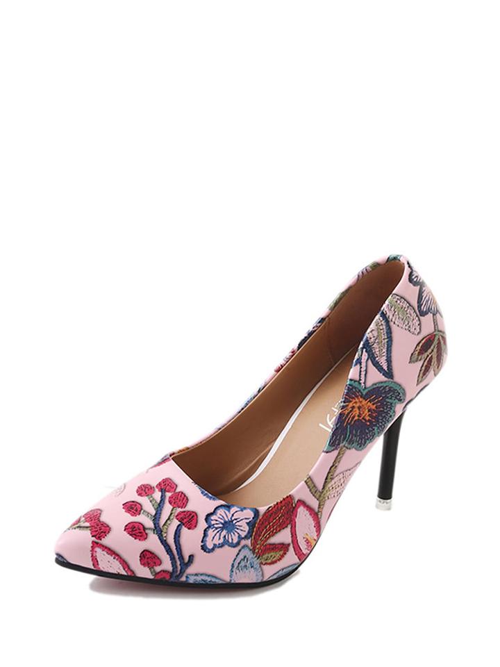 Romwe Floral Embroidered Stiletto Heels
