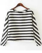 Romwe Striped Crop Black And White Blouse